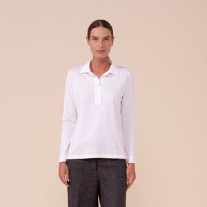 Fedeli Classic White Long Sleeve 97% Linen Polo Shirt One Button Made in Italy